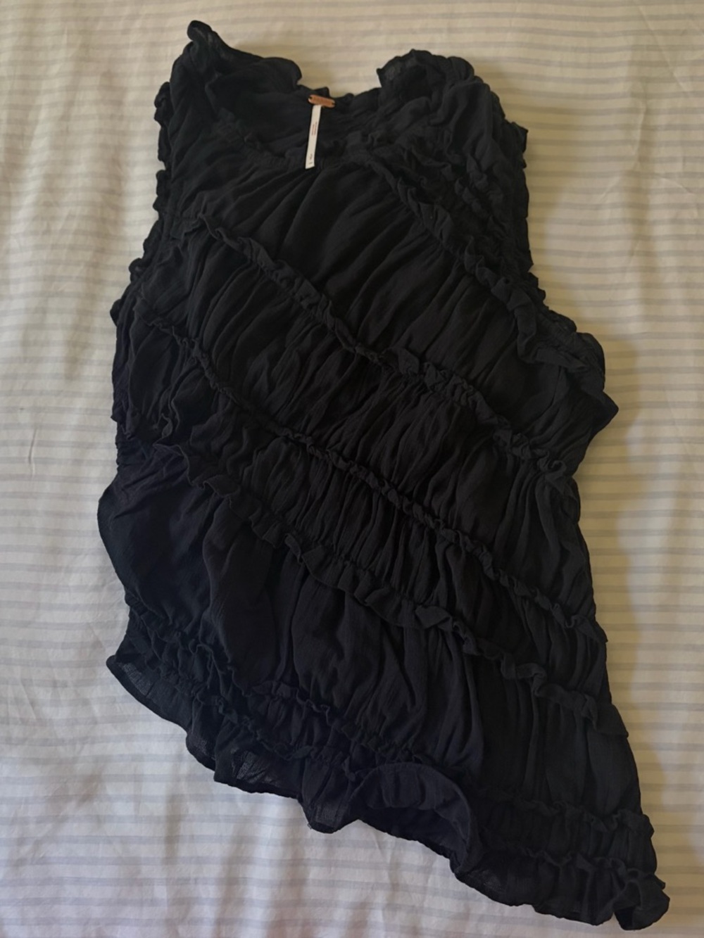Free People Black Ruffled Tank Top